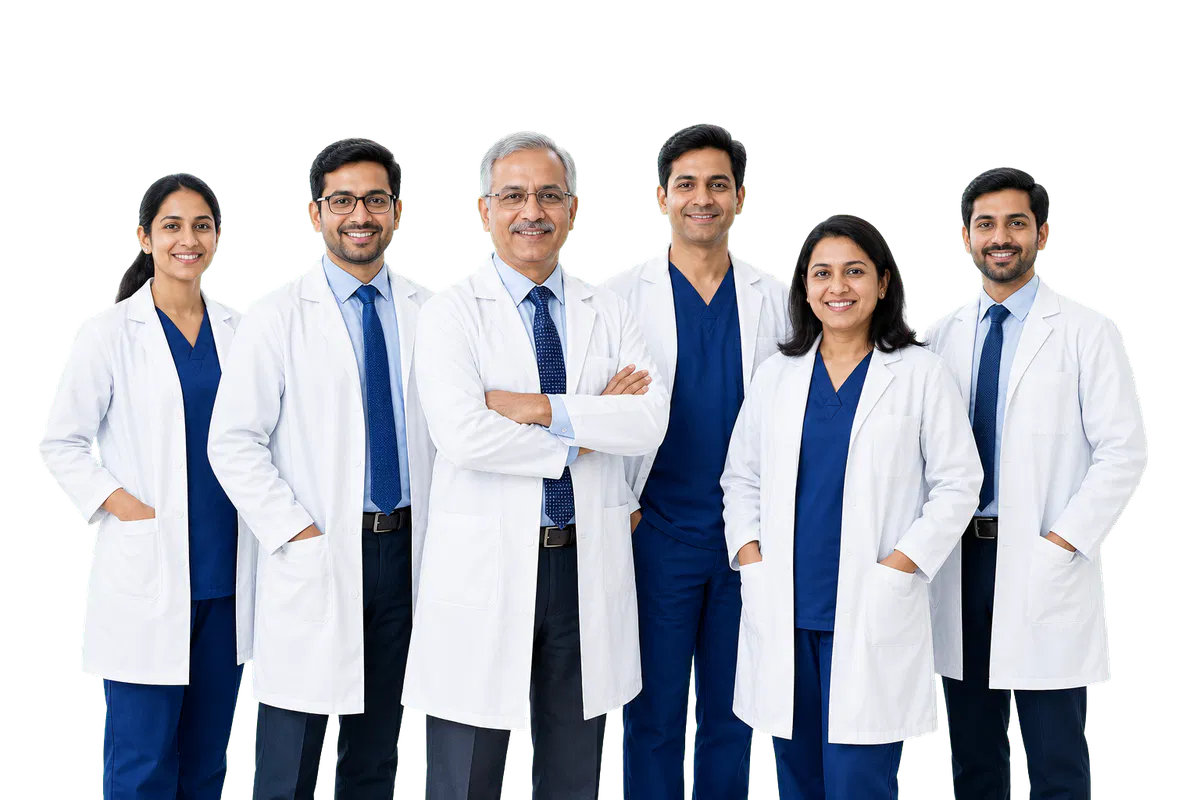 Group of Indian doctors from different specialties standing together