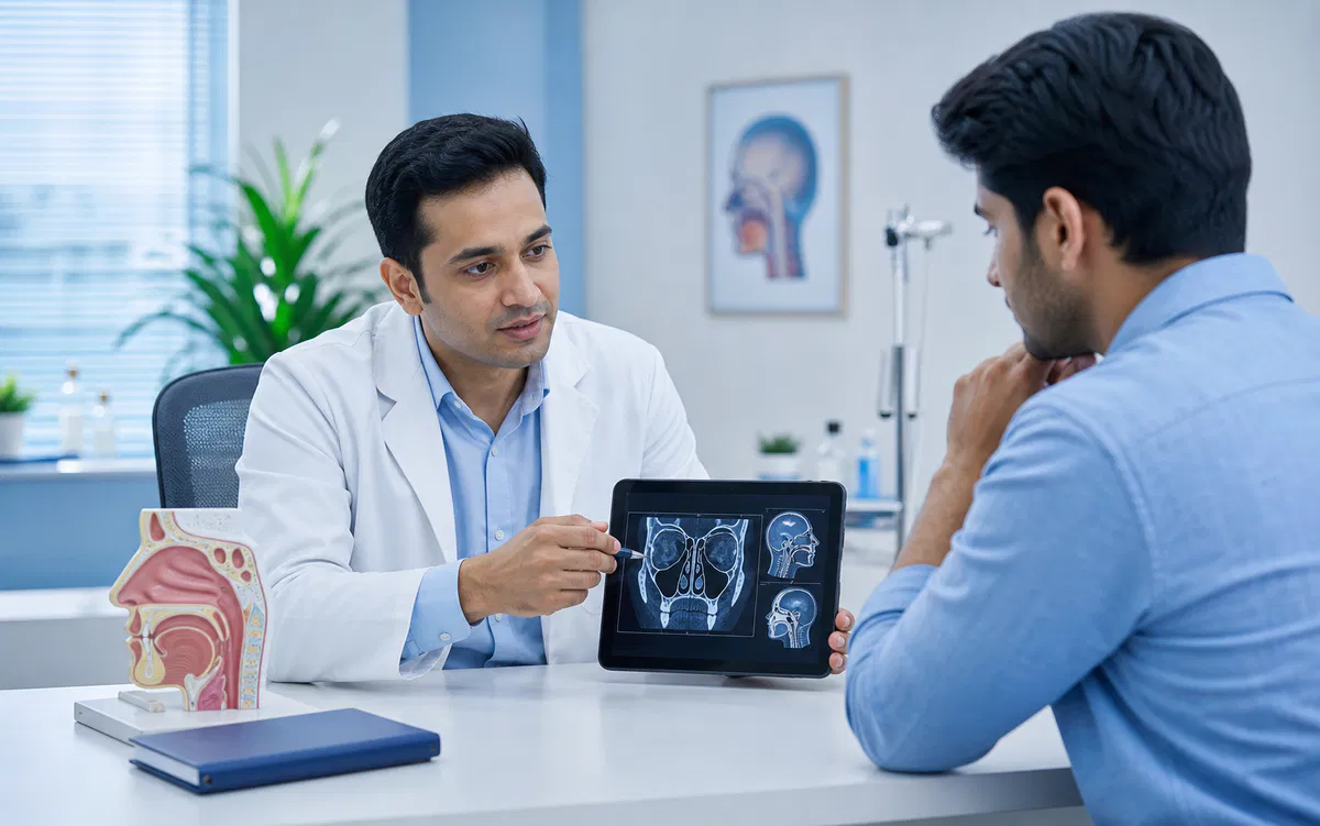 ENT sinus treatment consultation with scan review
